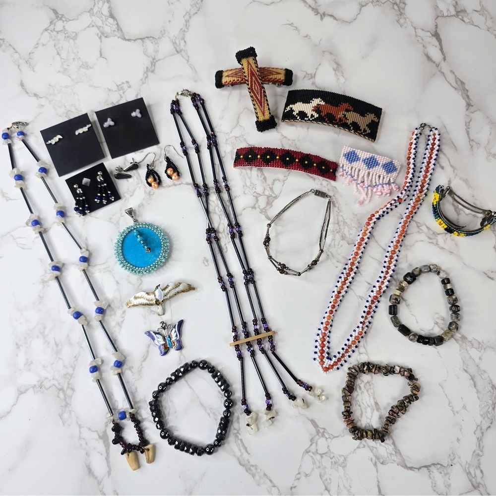 Mixed Southwestern Jewelry Lot Beaded Barretts Necklaces Bracelets Earrings Boho
